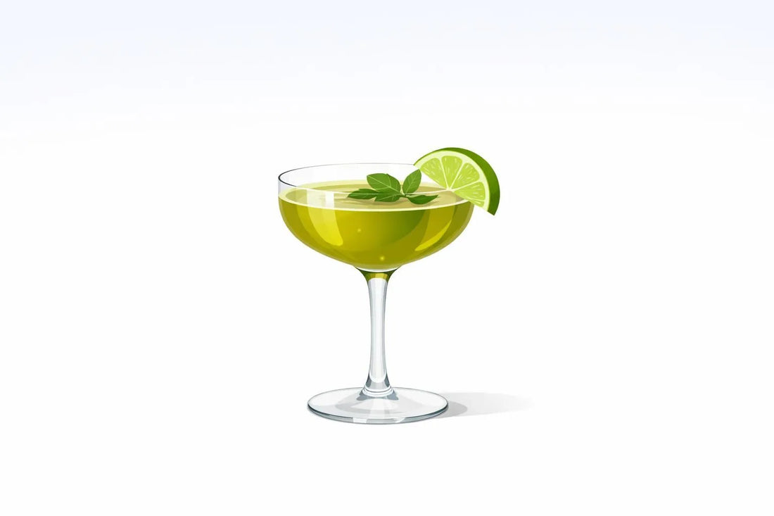 Recette mocktail énergie maté Grano Maté: illustration minimaliste d'un mocktail rafraîchissant pour booster la journée.
